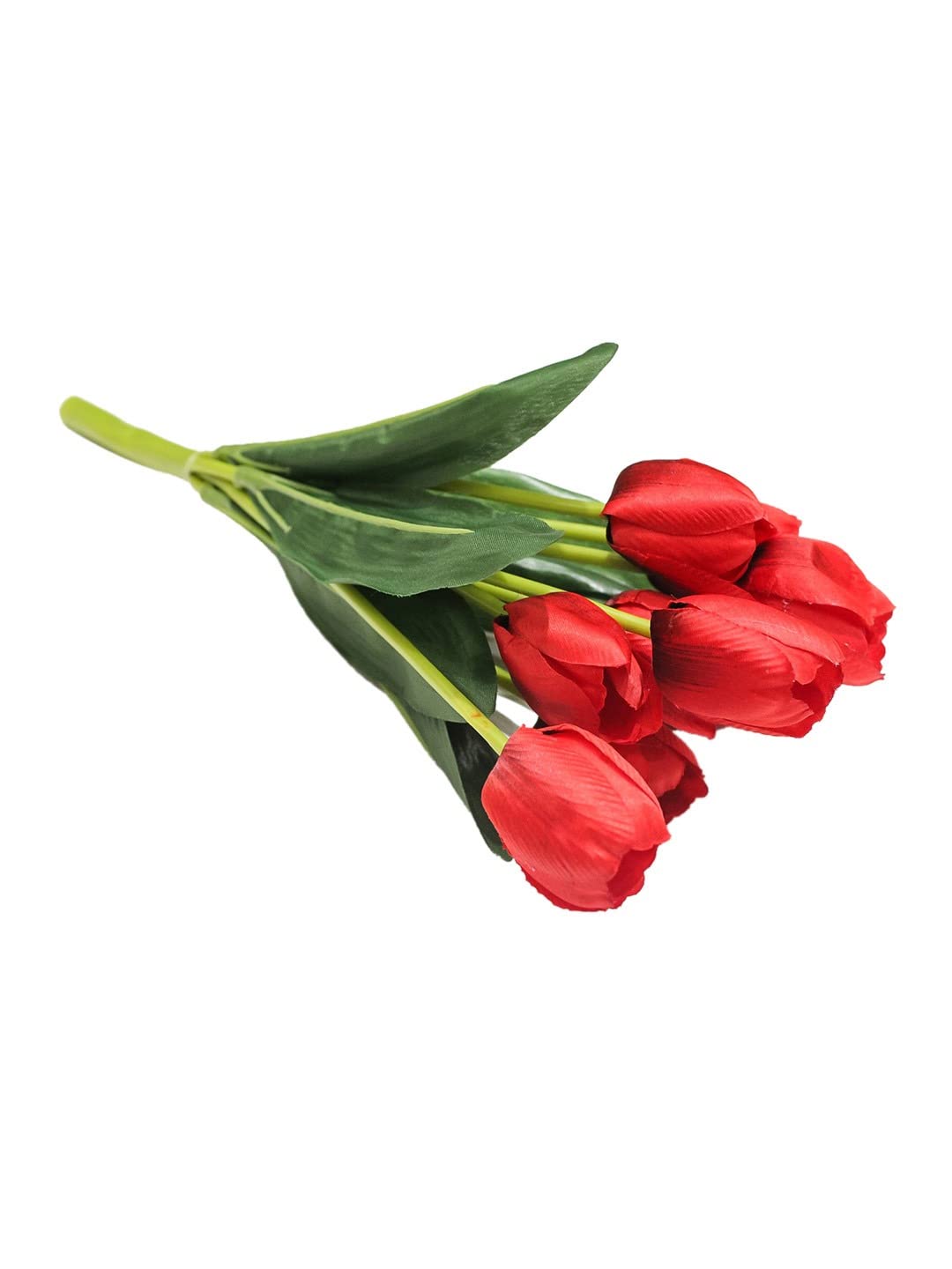 Fourwalls Beautiful Artificial Polyester and Plastic Tulip Flower Bunch (9 Head Flower, 38 cm Total Height, Red)
